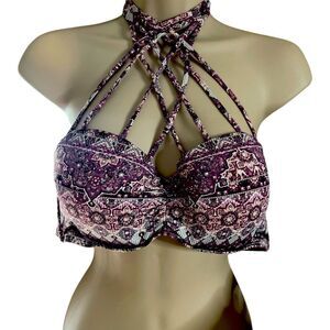 Ambrielle XL Art Pink Print -16W L top Crisscross Gold Hook tie neck